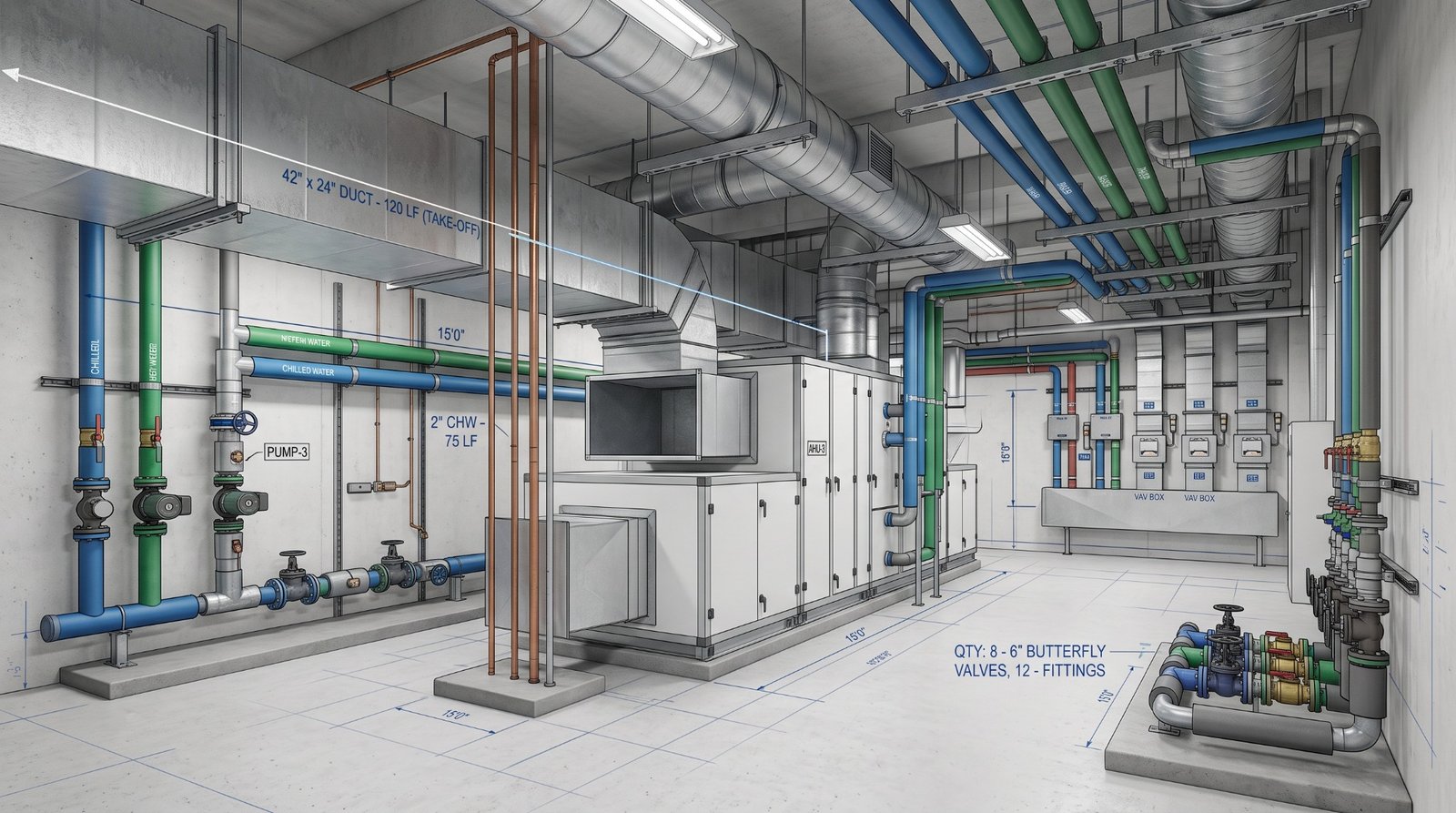 Commercial mechanical HVAC estimating and equipment schedules